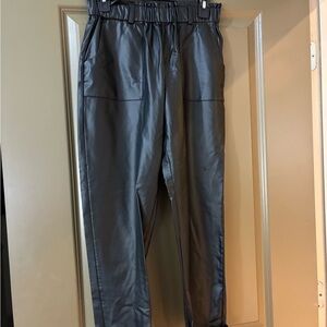 Black Faux Leather Jogger Pants
